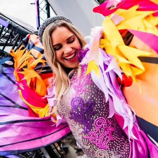 Festival stilt walkers in theme