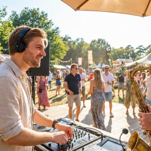 Saxofonist Overloon  (NL) Jan on sax with DJ Hidmar