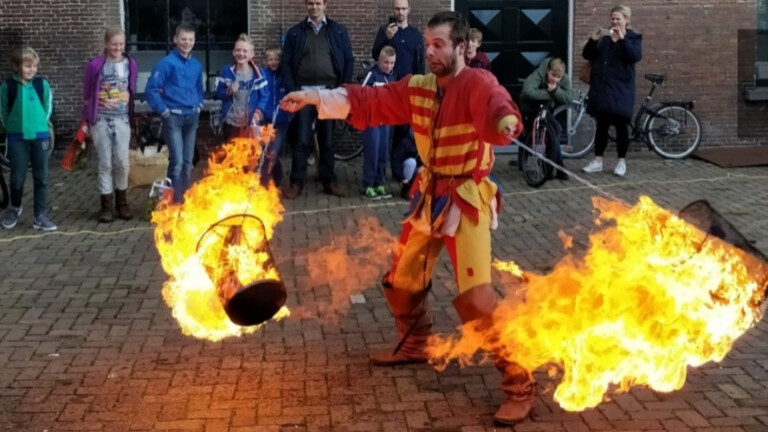 Medieval fire breather show,