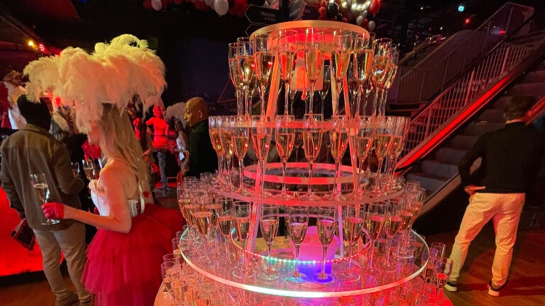 Champagne tower with LED lighting