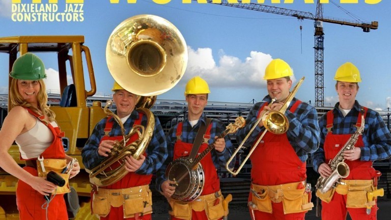 Construction workers walking orchestra