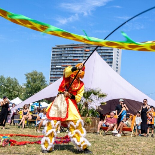 Chinese Monkey King with Dragon Ribbon Dance